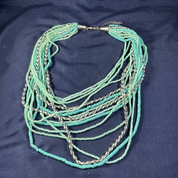 Cookie Lee Jewelry - Cookie Lee Multistrand Turquoise & Silver Beaded Necklace With Lobster Clasp